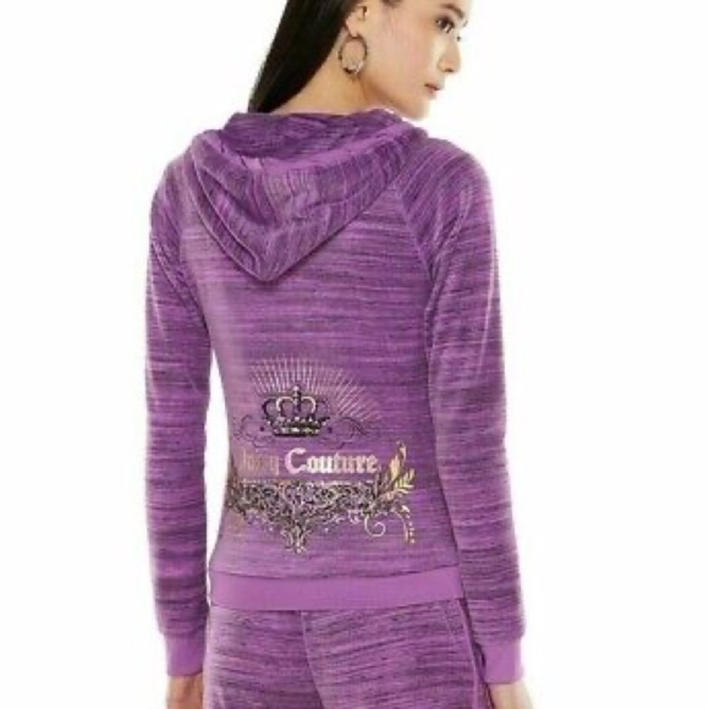 Juicy Couture Dewberry Purple Velour Crown Crest Zip-Up Hoodie, Size: Medium